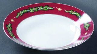  Tree Rim Soup Bowl, Fine China Dinnerware   Christmas Garland On Red Ba