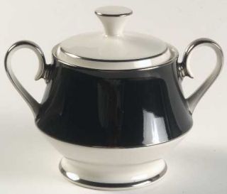 Carico Mystique Sugar Bowl & Lid, Fine China Dinnerware   Black Band,No Decals,S