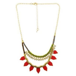 Womens Double Strand Necklace with Pentagon Castings and Rhinestone Chain Wrap
