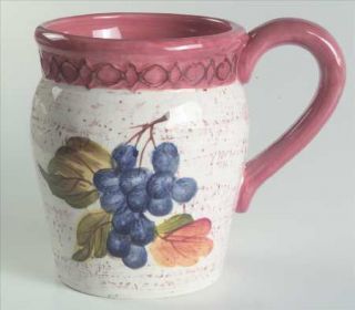 Sorrento Mug, Fine China Dinnerware   Fruit,Leaves,Brown Embossed Band