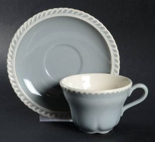 Harker Chesterton Light Gray Flat Cup & Saucer Set, Fine China Dinnerware   Gadr