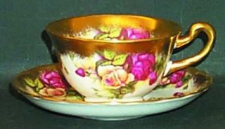 Royal Chelsea Golden Rose Footed Cup & Saucer Set, Fine China Dinnerware   Wide