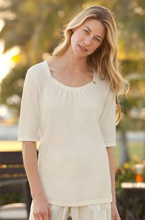 Button detail Square necked Tee, Pearl, Large