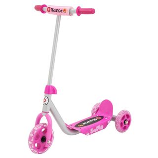 Razor Junior Lil Kick Pink Scooter (PinkDimensions 19 inches long x 5.25 inches wide x 9 inches highWeight 6.67 poundsWeight capacity 45 poundsRecommended ages 3 years and upFour (4) wheel designHandlebar padExtra large wheelsAdult assembly requiredEx