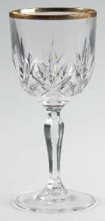 Royal Crystal Rock Palace Gold Water Goblet   Clear,Cut,Fan,Gold Trim