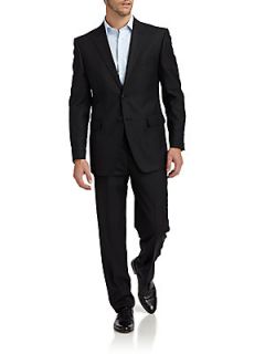 Subtle Pinstripe Wool Suit   Black