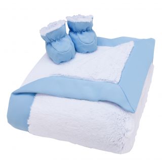 Trend Lab Blue Peek a boo Faux Fur Luxe Blanket And Booties Gift Set