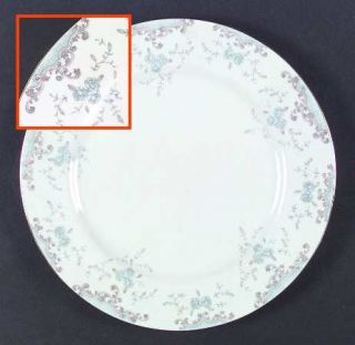 Mikasa Marcia Dinner Plate, Fine China Dinnerware   Blue Flowers,Gray Scrolls,Sm