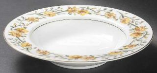 Noritake Laveta Rim Soup Bowl, Fine China Dinnerware   Yellow Flowers Rim,Gold V
