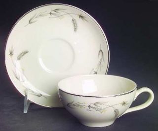 Taylor, Smith & T (TS&T) Silver Wheat Flat Cup & Saucer Set, Fine China Dinnerwa