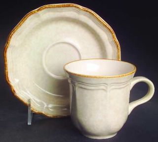 Mikasa Country Charm Flat Cup & Saucer Set, Fine China Dinnerware   Beige Mottle