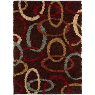 Brown Ovals Brown Contemporary Area Shag Rug (3 X 5)