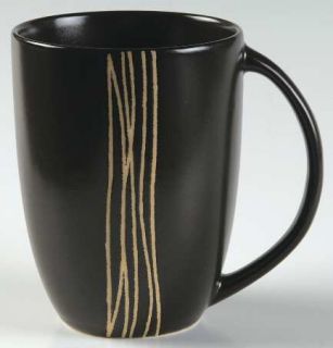 Mikasa Bamboo Reeds Mug, Fine China Dinnerware   Gold Wavy Lines On Black