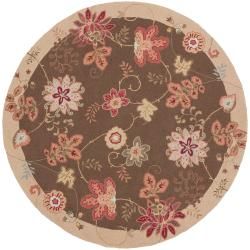 Hand hooked Brown Planck Wool Rug (3 Round)