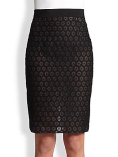 Giambattista Valli Honeycomb Silk Pencil Skirt   Black
