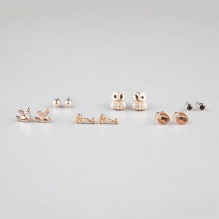 6 Piece Owl/Bird/Lock Stud Earrings Gold One Size For Women 217881621