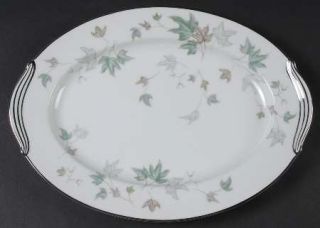 Noritake Greenwood 11 Oval Serving Platter, Fine China Dinnerware   Green & Gra