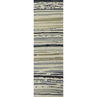 Hand hooked Indoor/ Outdoor Abstract Gray/ Black Rug (26 X 8)