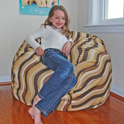 Ahh Products Wavelength Cocoa Cotton Washable Bean Bag Chair (Brown, tan, cream Materials Cotton cover, polyester liner, polystyrene fillingWeight 9 poundsDiameter 36 inchesFill Reground polystyrene (styrofoam) piecesClosure ZipperRemovable and washa