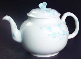 Spode Geisha Light Blue Teapot & Lid, Fine China Dinnerware   Blanche De Chine,