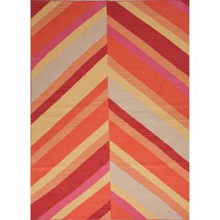 Handmade Flat weave Stripe pattern Red/ Orange Wool Rug (5 X 8)