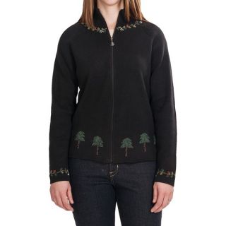 Woolrich Christmas Tree Cardigan Sweater   Zip Front (For Women)   BLACK (S )