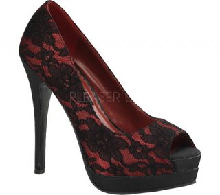 Womens Pin Up Bella 16   Red Satin/Black Lace Overlay High Heels