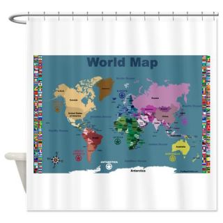  Blue World Map For Kids With Flags Shower Curtain  Use code FREECART at Checkout