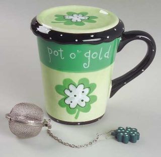 Pot O Gold Mug with Lid & Infuser, Fine China Dinnerware   Holiday Collection,Gr