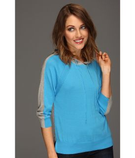Autumn Cashmere Mesh Back Dolman Hoodie Womens Sweatshirt (Blue)