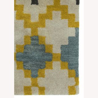 Hand Tufted Abstract Pattern Ivory/white Wool Rug (5x8)