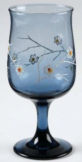 Libbey   Rock Sharpe Lrs10 Water Goblet   All Smoke Blue, White Floral Design