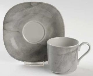 Mikasa Marbella Flat Cup & Saucer Set, Fine China Dinnerware   Tempo Eighty,Gray