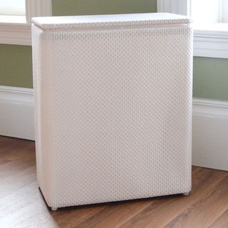 White Basketweave Upright Hamper (WhiteMaterials PVC, polyester fabric, plastic, particleboardQuantity One (1) hamperSetting IndoorDimensions 23.25 inches high x 19 inches wide x 10.75 inches deep )