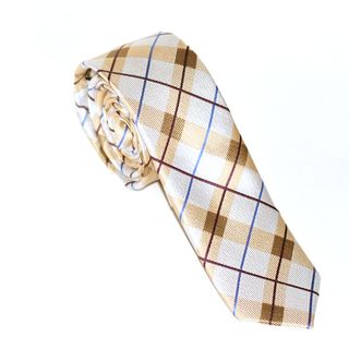 Skinny Tie Madness Mens Brown Plaid Slim Tie (BrownLength 60 inchesWidth 1.75 inchesMaterial percentage 100 percent polyesterCare instructions Dry Clean OnlyModel number SKM069 )