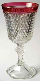 Indiana Glass Diamond Point Ruby Footed Urn W/No Lid   Clear W/Ruby Band,Heavy P