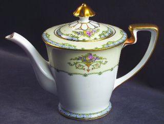 Noritake Favorita Teapot & Lid, Fine China Dinnerware   Patent 78057,Blue Border