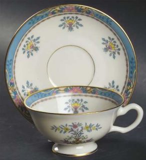 Lenox China Blue Tree (Black/Green, Gold Trim) Footed Cup & Saucer Set, Fine Chi