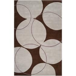 Hand tufted Contemporary Circles Brown/white Goa New Zealand Wool Geometric Rug (33 X 53)