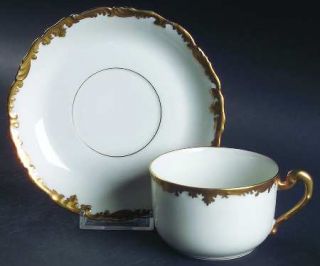 Tressemanes & Vogt 6537 Flat Cup & Saucer Set, Fine China Dinnerware   Scalloped