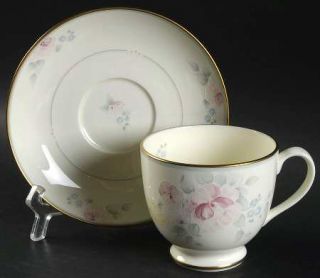 Pfaltzgraff Secrets Footed Cup & Saucer Set, Fine China Dinnerware   Bone, Pink/