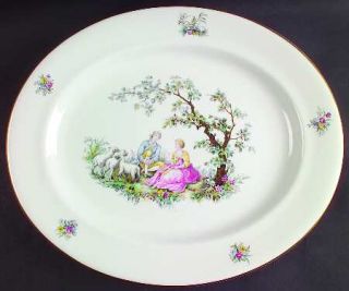Royal Worcester Watteau 15 Oval Serving Platter, Fine China Dinnerware   People