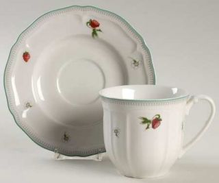 Mikasa Strawberry Field Flat Cup & Saucer Set, Fine China Dinnerware   Baroque,