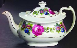 Phoenix (Czech) Phe7 Teapot & Lid, Fine China Dinnerware   Large Floral Rim,Gold