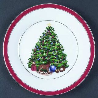  Tree Salad Plate, Fine China Dinnerware   Christmas Garland On Red Band