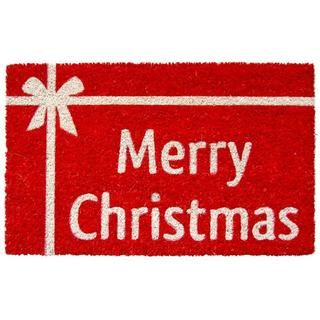 Christmas Present Print Non slip Coir Doormat (Red and whiteHand stenciled with permanent fade resistant dyesDimensions 17 inches wide x 28 inches longAll mat sizes are approximate. Due to the difference of monitor colors, some mat colors may vary slight