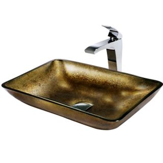 Vigo Industries VGT156 Bathroom Sink, Rectangular Copper Glass Vessel Sink amp; Faucet Set Chrome