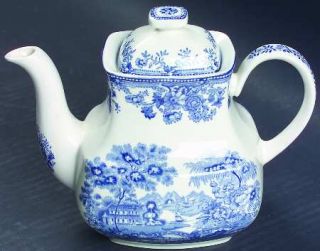 Alfred Meakin Tonquin Blue Teapot & Lid, Fine China Dinnerware   Blue Scene & Fl