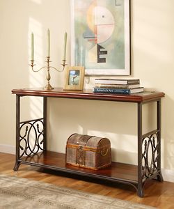 Scrolled Metal And Wood Sofa Table