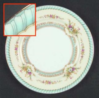 Noritake Lynrose Salad Plate, Fine China Dinnerware   Blue Band, Floral Bouquets